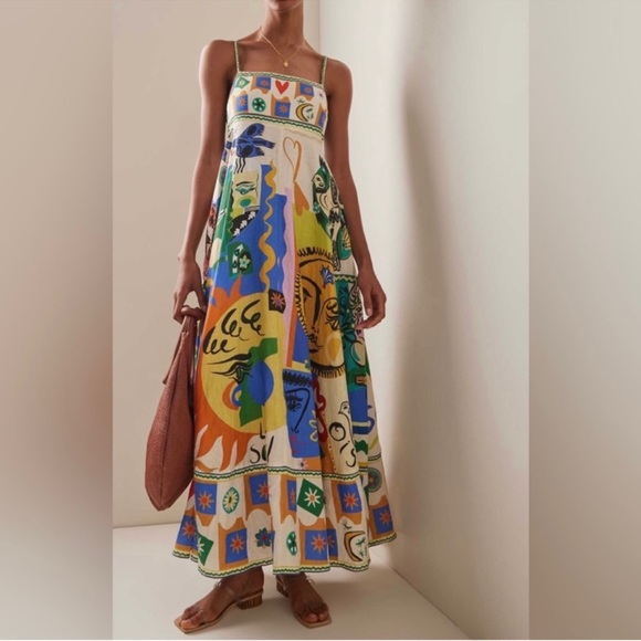 Soleil Print Linen Midi Sundress - Picture 3 of 10